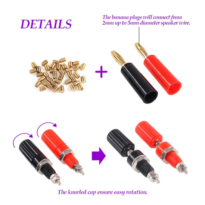  [AUSTRALIA] - Swpeet 40Pcs Black and Red 4mm Banana Speaker Wire Cable Screw Plugs Connectors with Amplifier Terminal Connector Binding Post Banana Plug Jack Socket Panel/Chassis Mount Connectors for Audio Cables
