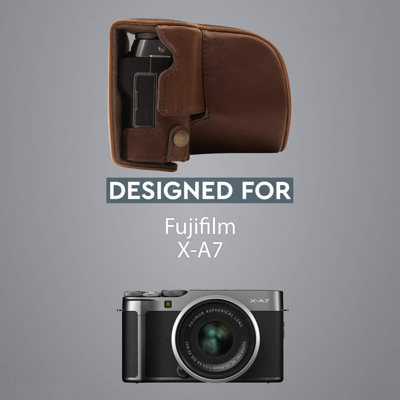  [AUSTRALIA] - MegaGear Ever Ready Leather Camera Case Compatible with Fujifilm X-A7 Dark Brown