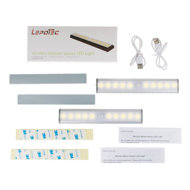 Motion Sensor Cabinet Light,Under Counter Closet Lighting, 10 LED Wireless USB Rechargeable Kitchen Lights,Battery Operated Lights,Stick On Lights for Wardrobe,Closets,Cupboard,Warm White-2Pack Silver-warm White Light - LeoForward Australia