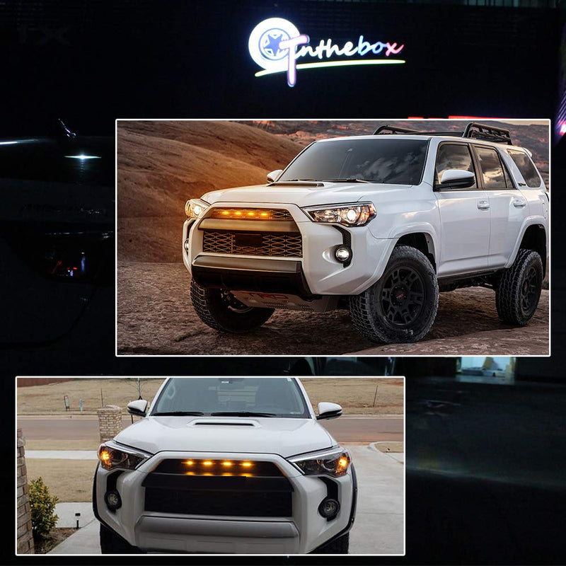  [AUSTRALIA] - GTINTHEBOX 4 Pcs Led Grille Amber Light for 2014-2019 Toyota 4Runner TRD Pro Grille SR5 TRD off-road Limited TRO Pro - Smoked Shell Smoked Shell Amber Light