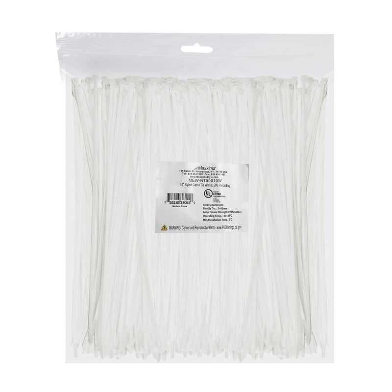  [AUSTRALIA] - Maxxima 10 and 12 Inch Nylon Cable Tie Multipurpose Zip Ties, White (500 Per Pack)