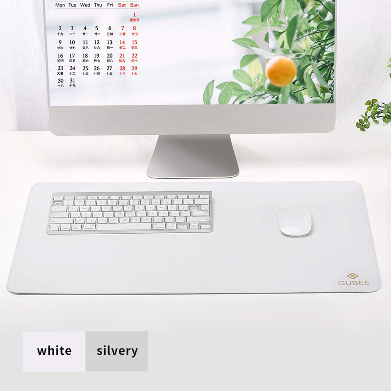 GUBEE PU Leather Multifunctional Office Desk Mat Mouse Pad ,Waterproof Non-Slip Anti-Dirty Leather Mouse Pad Mat Large for Office and Home,Travel,Size: 23.6x15.75x0.08inch (White/Silver) White/Silver - LeoForward Australia