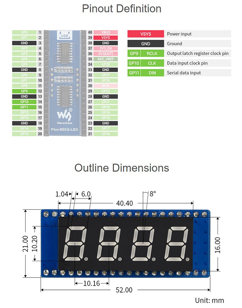  [AUSTRALIA] - 4-Digit 8-Segment Display Module for Raspberry Pi Pico Series, Based on 74HC595 Driver SPI-Compatible Direct Connect