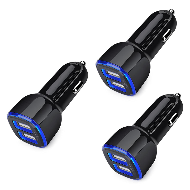  [AUSTRALIA] - Car Charger for iPhone, 3Pack 2.4A Dual Port Fast Charge Car Lighter USB Adapter Car Plug Charger for iPhone 14 13 12 11 Pro Max 10 SE XR XS X 8 7 6,Samsung Galaxy S22 S21 S20 S10 S9 S8 S7 J7,Android