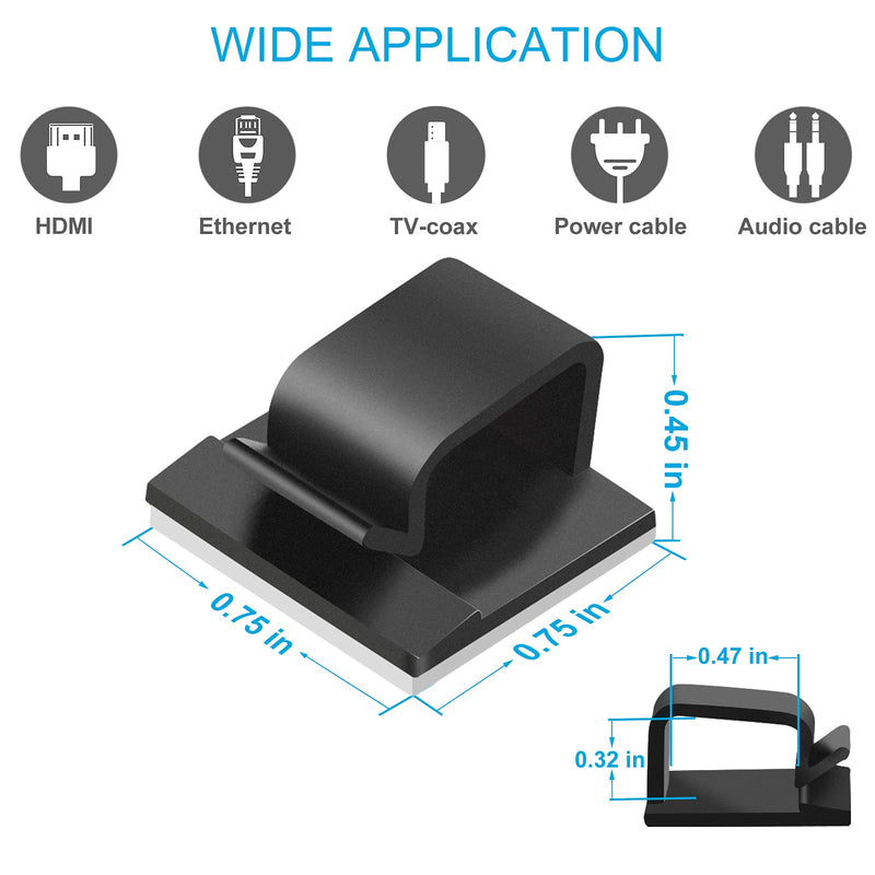  [AUSTRALIA] - 100 PCS Adhesive Cable Clips (Large, White&Black), Upgraded Wall Wire Holder Cord Organizer for Cable Management Under Desk, Light Clips Hooks for LED, HDMI, Eetension Cord, Powder Cable Large
