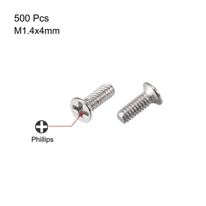  [AUSTRALIA] - uxcell M1.4 x 4mm Phillips Screw Fastener Silver Tone for Laptop PC TV Fan Switch 500pcs