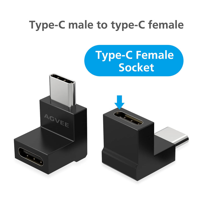  [AUSTRALIA] - AGVEE [ 3 Pack] 90 Degree Right Angled USB-C Male to USB-C Female Adapter (Type-C 3.2 Gen 2) Video 10G Data Converter, Black