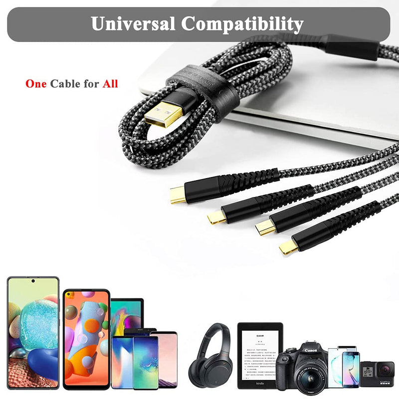  [AUSTRALIA] - 2Pack 6FT Multi Charging Cable 3A, Multi Charger Cable Nylon Braided Universal 4 in 1 Multi USB Cable Multiple Devices Charger Cord with Type C/Micro USB Connectors for Cell Phones and More
