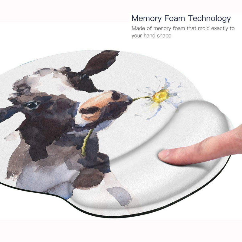 Britimes Ergonomic Mouse Pad with Wrist Support Black White Cow with Daisy Non-Slip Rubber Base Mousepad for Home Office Gaming Working Computers Laptop Easy Typing & Pain Relief Watercolor Cow - LeoForward Australia