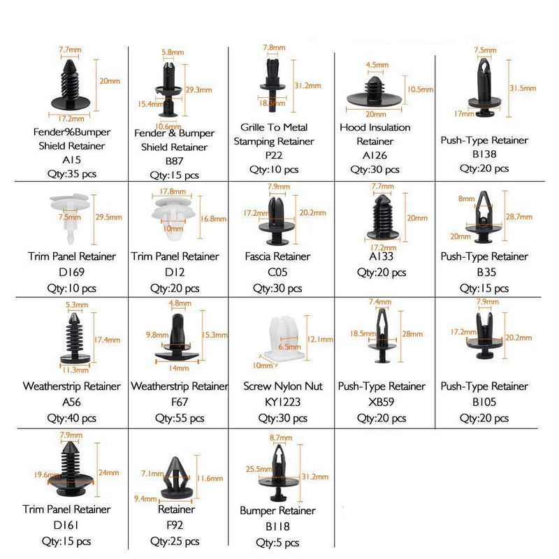 ANTS PART 415 PCS Car Retainer Clips & Plastic Fasteners Kit-18 Most Popular Sizes Auto Push Pin Rivets Set -Door Trim Panel Clips for GM Ford Toyota Honda Chrysler - LeoForward Australia