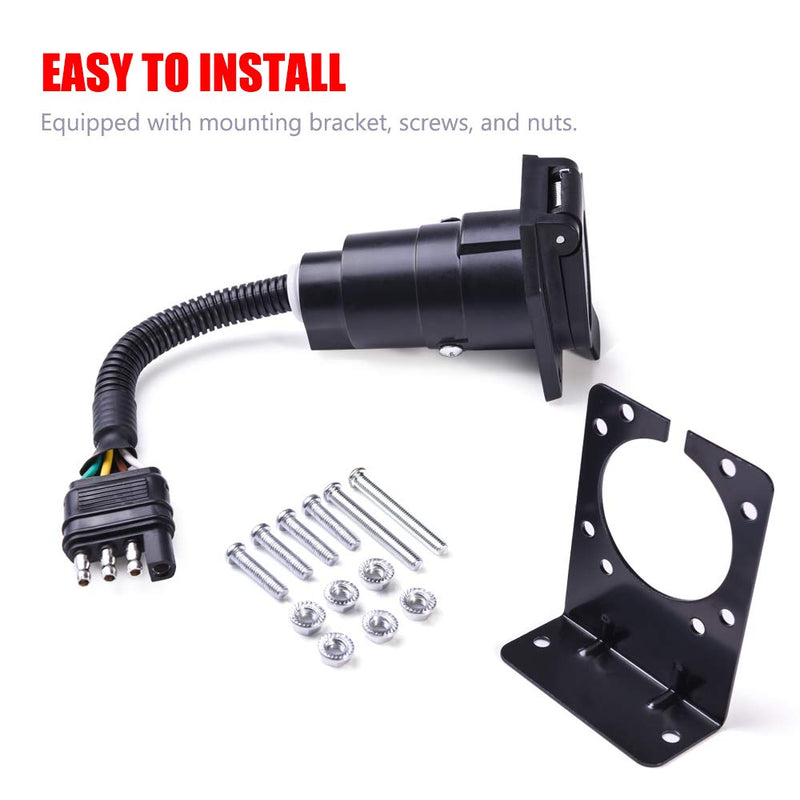  [AUSTRALIA] - MICTUNING 4-Way Flat to 7-Way Round Blade Trailer Adapter Wiring Plug Connector with Mounting Bracket