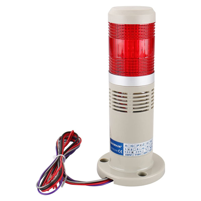  [AUSTRALIA] - Baomain Alarm Warning Flashing Light 24V DC Industrial with Buzzer Bright Light Red LED Signal Tower Lamp