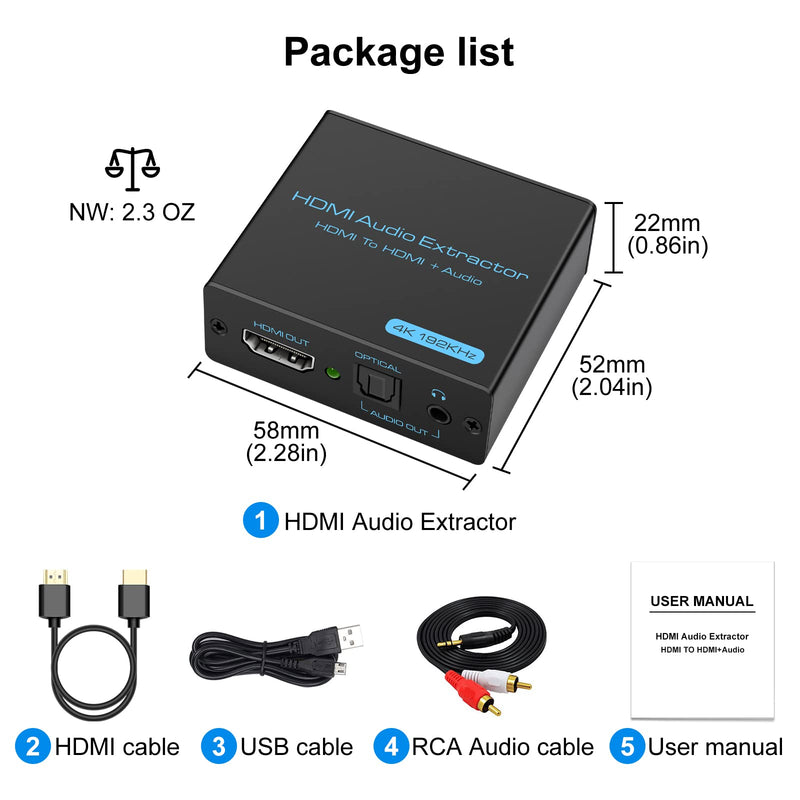  [AUSTRALIA] - HDMI Audio Extractor 4K HDMI to Optical 3.5mm AUX Audio Adapter Splitter Converter Supports HDCP Dolby Digital DTS 5.1 PCM