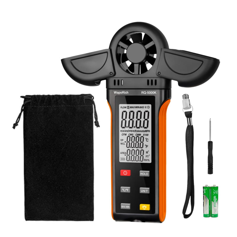  [AUSTRALIA] - Anemometer Anemometer, WapoRich Digital Anemometer Handheld Wind Speed Meter Gauge Measures Humidity/Temperature/Wind Speed with MAX/MIN/AVG for HVAC, Sailing, Surfing, Drone RQ-5000K