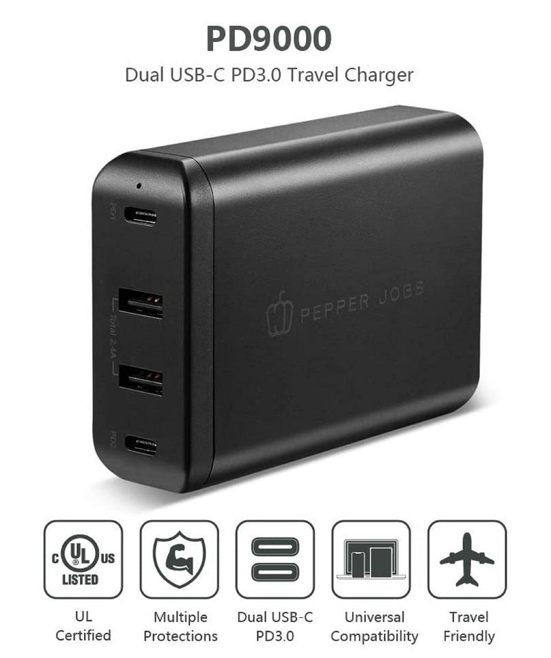  [AUSTRALIA] - 90W 4 Port USB-C Charger, PEPPER JOBS Multiport PD Charger Desktop Fast Power Charging Station with 2 USB-C Ports (60W+18W) and 2 USB-A Ports (12W) for Notebook/MacBook/iPad/iPhone/Samsung/Switch