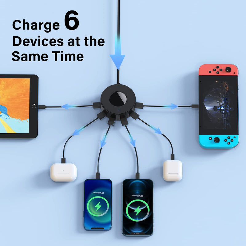  [AUSTRALIA] - 6-Port USB Charger Charging Station with Smart Identification, Desktop Multi-Port USB Charger Charging Station for Multiple Devices, iPhone iPad Tablets Cellphones (Black) Black