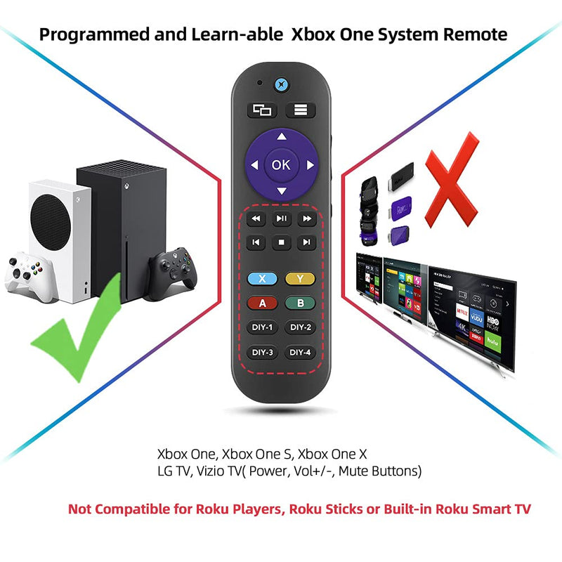  [AUSTRALIA] - Gvirtue Universal Remote Control for Xbox One, Xbox One S, Xbox One X, All in One Remote Control with 7 More Learning Keys Programmed to Control TV, Soundbar Receiver