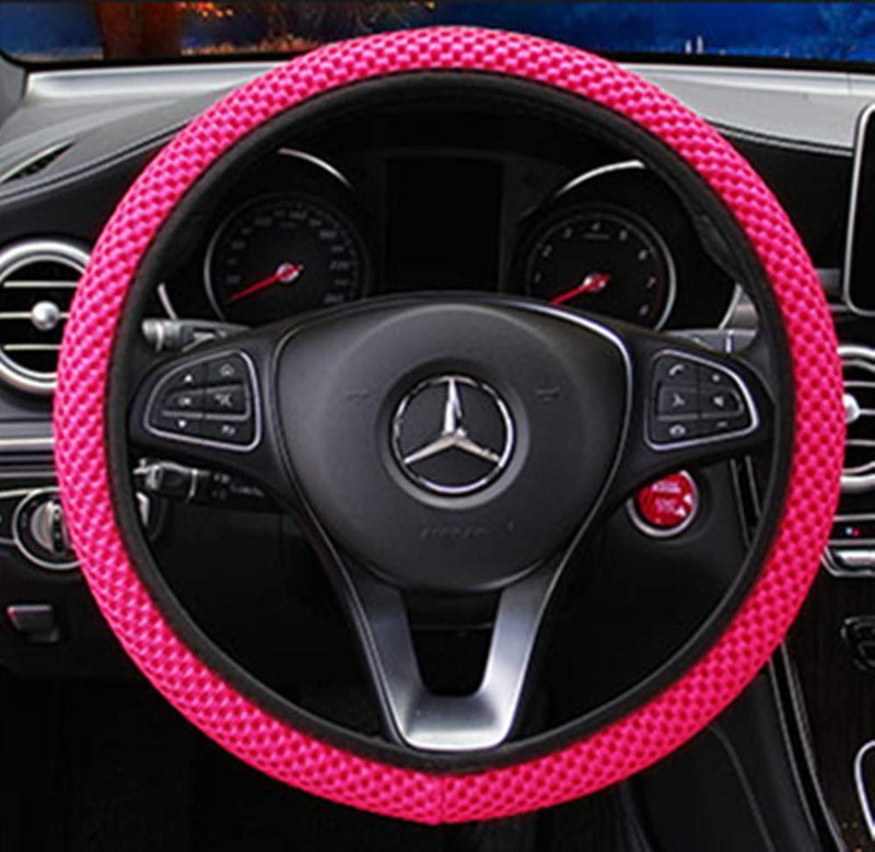  [AUSTRALIA] - ZHOL Universal 15 inch Steering Wheel Cover Elastic Ice Silk, Breathable, Anti-Slip, Odorless, Warm in Winter and Cool in Summer, Pink