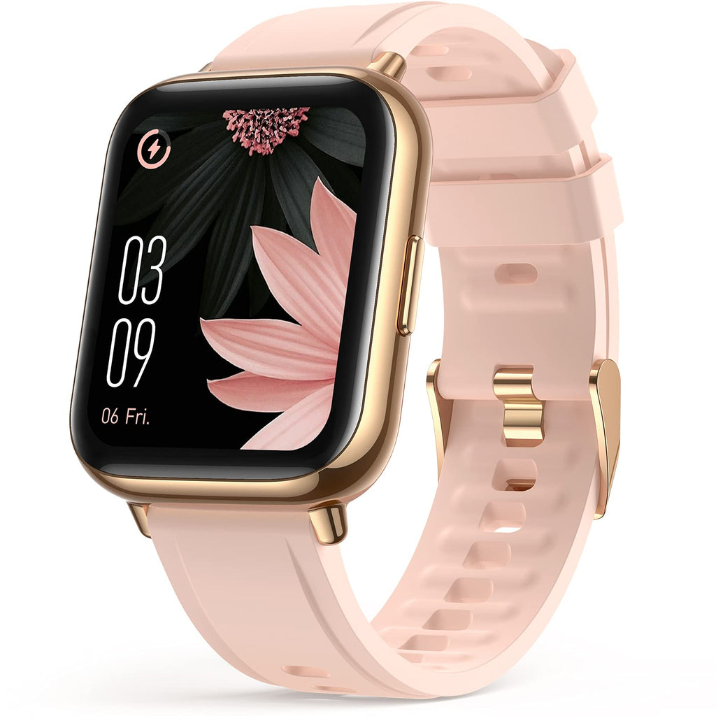  [AUSTRALIA] - AGPTEK Smart Watch, 1.69"(43mm) Smartwatch for Android and iOS Phones IP68 Waterproof Fitness Tracker Watch Heart Rate Monitor Pedometer Sleep Monitor for Men Women Rose gold case with pink band