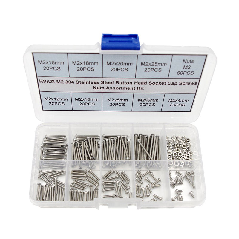  [AUSTRALIA] - HVAZI Metric M2 Stainless Steel Button Head Socket Cap Screws Nuts Assortment Kit