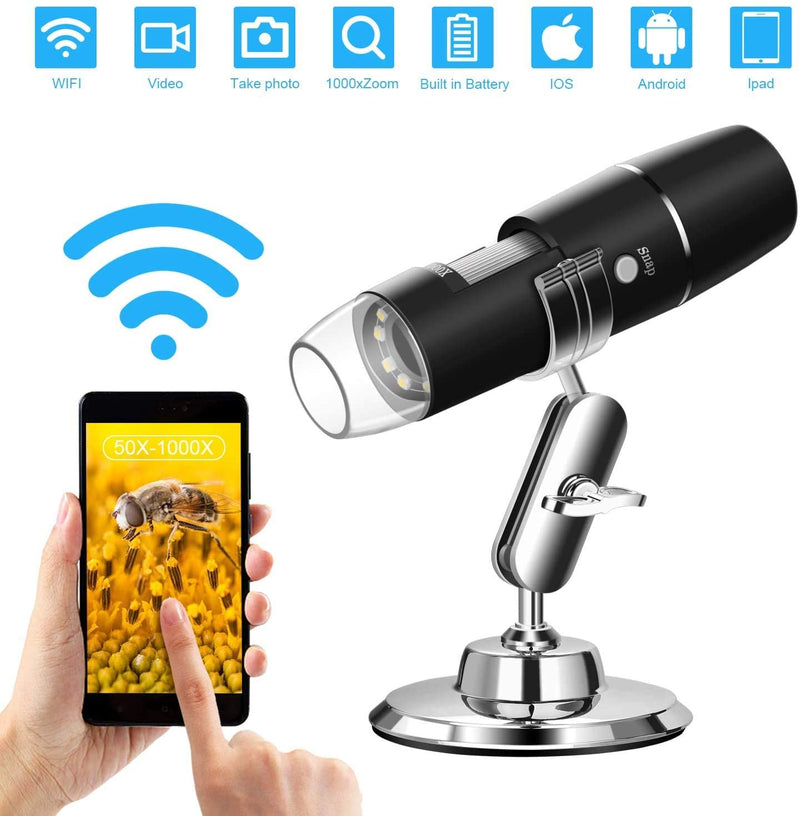  [AUSTRALIA] - WADEO Digital USB Microscope, Portable WiFi Microscope 50X-1000X Magnification with Endoscopy and 8 LED, Digital Microscope for Android, iOS, Windows Silver, 50X-1000X Magnification