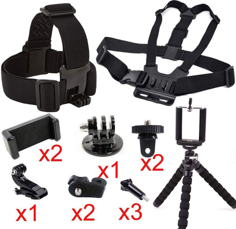  [AUSTRALIA] - Yoogeer 3in1 Adjustable Cellphone Selfie Chest Mount+ Head Mount+Octopus Tripod for Action Cam/Gopro Hero/iPhone 14 13 12 11 Max Pro XR XS Max X 8 7 6 Plus