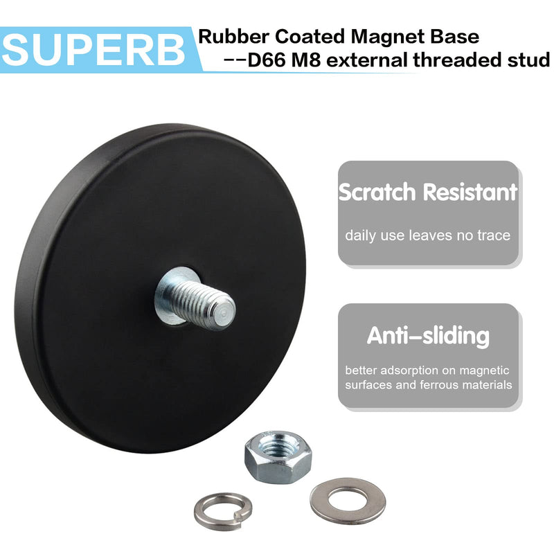  [AUSTRALIA] - ULIBERMAGNET 2Pack Anti-Scratch 60lb Super Strong Neodymium Round Rubber Coated Magnet with M8 Male Thread Stud, Strong Magnetic Mounting for Lighting,Camera,Tools and equipement