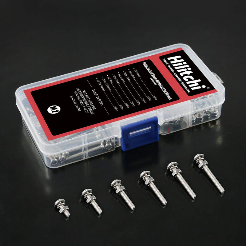  [AUSTRALIA] - Hilitchi 300-Piece M2 Phillips Pan Head Screws Bolt Nut Lock Flat Washers Assortment Kit, 304 Stainless Steel