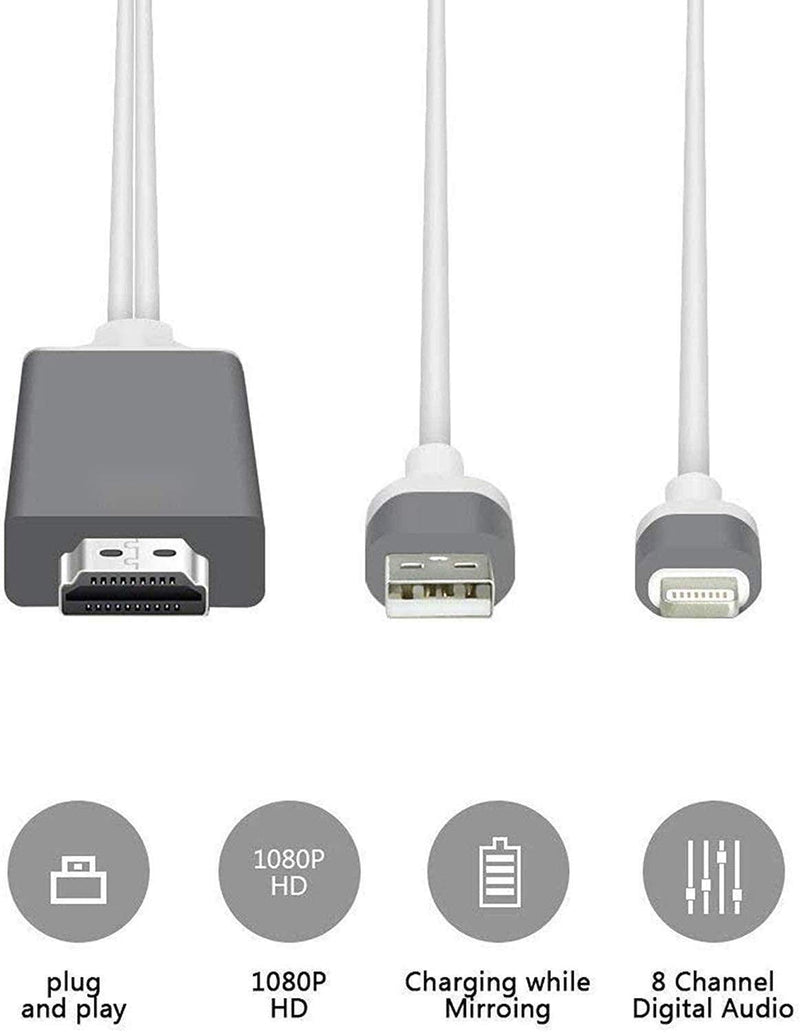  [AUSTRALIA] - [Apple MFi Certified] Lightning to HDMI Adapter Cable, Compatible with iPhone iPad to HDMI Adapter Cable, 1080P Digital AV Adapter HDTV Cable for iPhone/iPad to TV Projector Monitor - 6.6ft, White