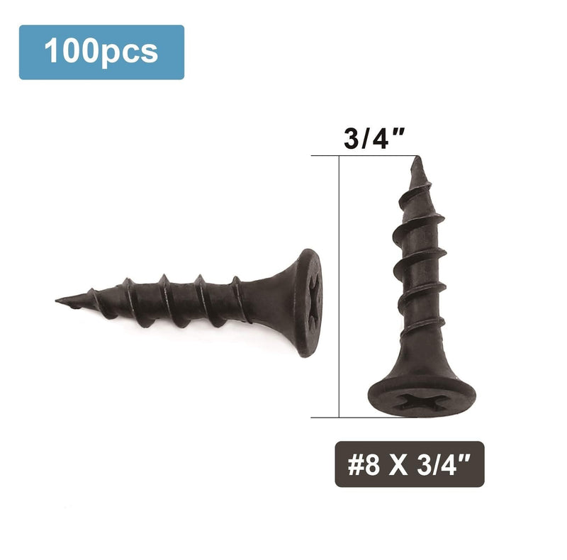  [AUSTRALIA] - #8 x 3/4" Wood Screw 100PCS Black Phosphate Coated Stainless Flat Truss Head Fast Self Tapping Drywall Screws by SG TZH 100 #8 x 3/4"