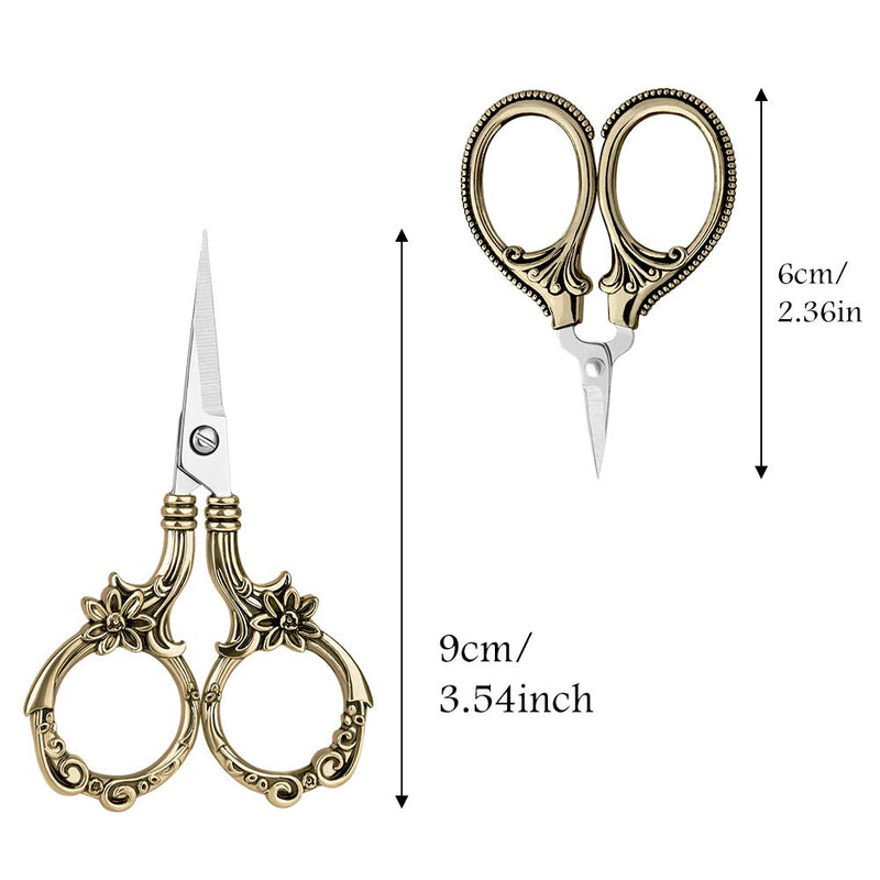  [AUSTRALIA] - 2 Pair Embroidery Scissors, Classic Daisy Design Scissors Sharp Tip Stainless Steel, Vintage Sewing Scissors DIY Tools Dressmaker Small Scissor for Fabric, Embroidery, Craft, Needlework (Bronze)