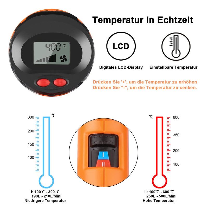  [AUSTRALIA] - 2000W hot air guns MOWIS hot air gun hot air gun with LCD display 7 nozzles hot air gun adjustable temperature 600°C air flow: 190-500l/min ceramic heating core