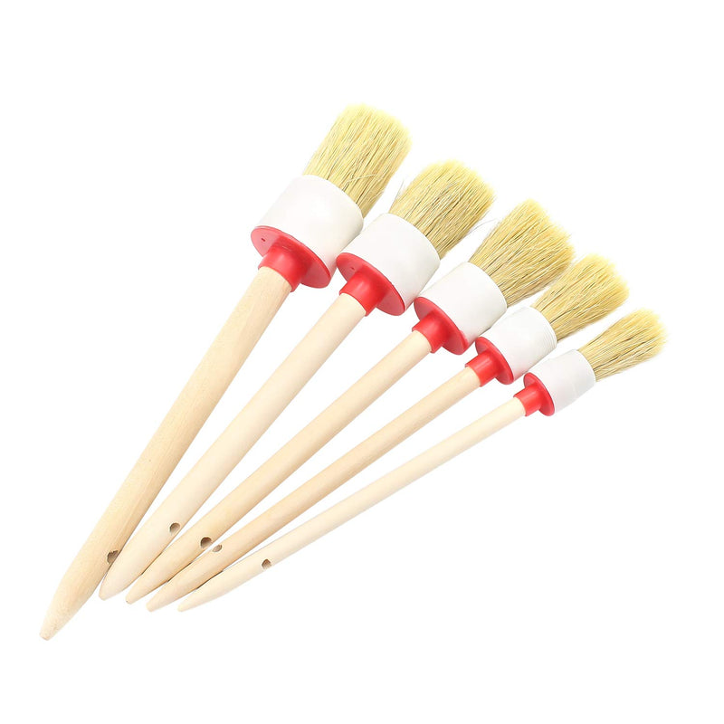  [AUSTRALIA] - Maicreafie Detail Brush Kit, Natural Boar Hair Detail Brush Set for Car Motorcycle Automotive Cleaning Wheels, Dashboard, Interior, Exterior, Leather, Air Vents, Emblems, 5PCS