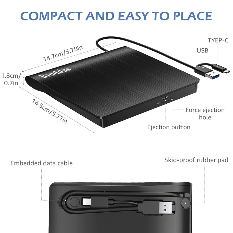  [AUSTRALIA] - Disk Duplicator External DVD Drive USB 3.0 Type C Portable CD DVD +/-RW Optical Drive Player DVD/CD ROM Burner Reader Writer Compatible with Laptop Desktop PC Windows Linux OS Apple Mac MacBook USB-A & USB-C