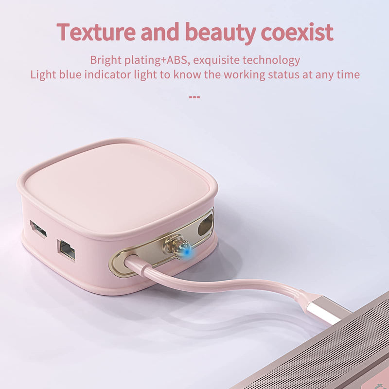  [AUSTRALIA] - USB C Hub, USB C Data 2.0, 10 in 1 Portable with 4K@30Hz 4K HDMI, RJ45, USB 3.0 Port, 3 USB 2.0 Ports, PD Charger, SD/TF Card Reader, More Type C Devices. (Pink) PINK