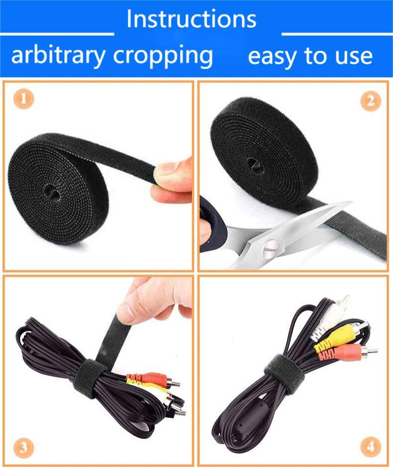  [AUSTRALIA] - ELEYY 164ft x 1/2in Hook Loop Cable Straps - Eley Fastening Cable Ties Reusable Cable Ties Organizer Self Gripping with Strong Self Adhesive Tape Strip Fastener for Home,Office, Wire Bundling 2 Rolls Black