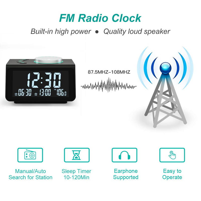  [AUSTRALIA] - 【2021 Newest】ANJANK Small Digital Alarm Clock Radio - FM Radio,Dual USB Charging Port,Dual Alarm with 7 Alarm Sounds,Adjustable Volume&Brightness Dimmer,Temperature,Battery Backup,Sleep Timer,Bedrooms