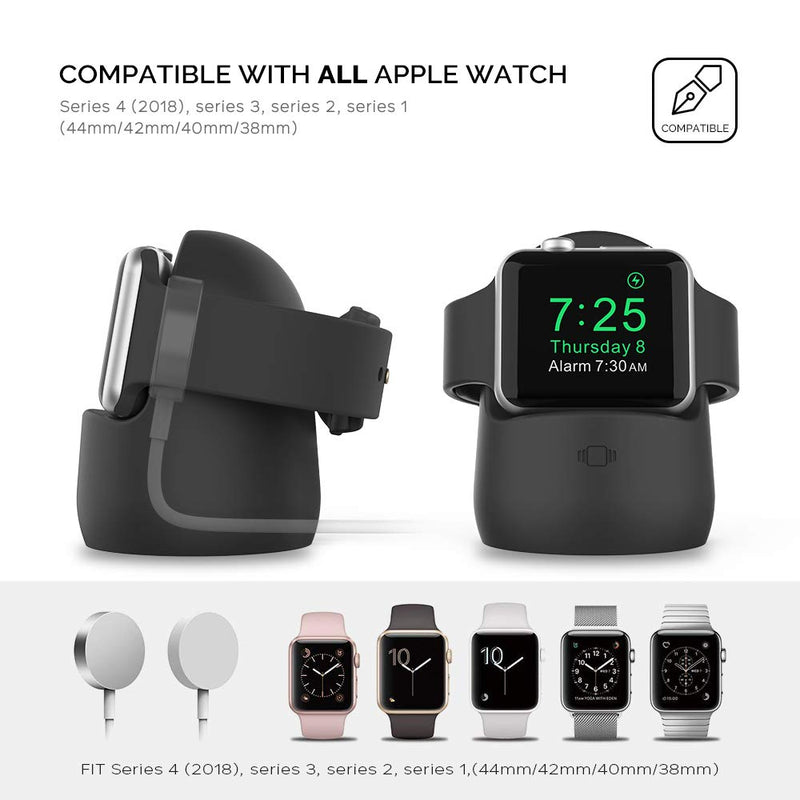 AhaStyle iWatch Stand Silicone Charging Dock Holder Accessories for Apple Watch Series SE/6/5/4/3/2/1(44/42/40/38mm), Supports Nightstand Mode【Adapters NOT Included】(Black) Black - LeoForward Australia
