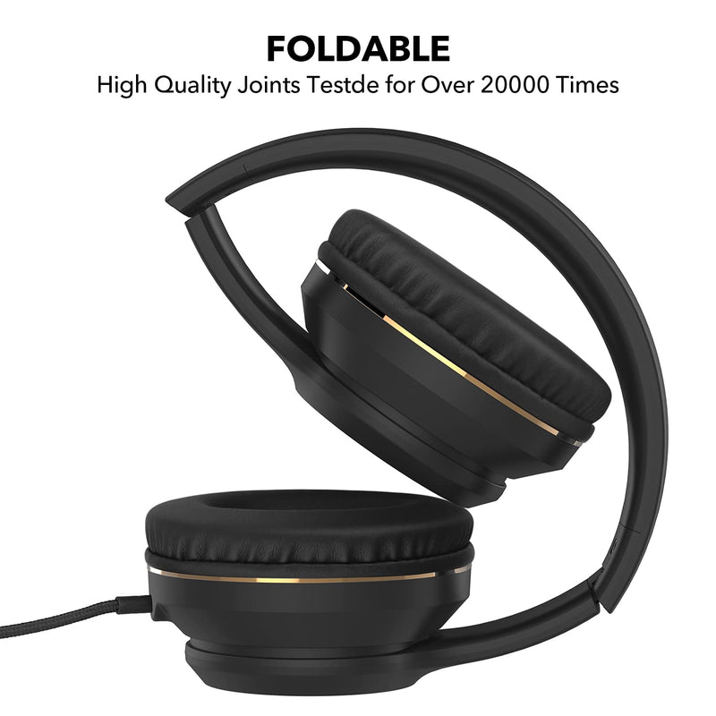  [AUSTRALIA] - RORSOU R8 On-Ear Headphones with Microphone, Lightweight Folding Stereo Bass Headphones with 1.5M No-Tangle Cord, Portable Wired Headphones for Smartphone Tablet Computer MP3 / 4 (Black) Blakck