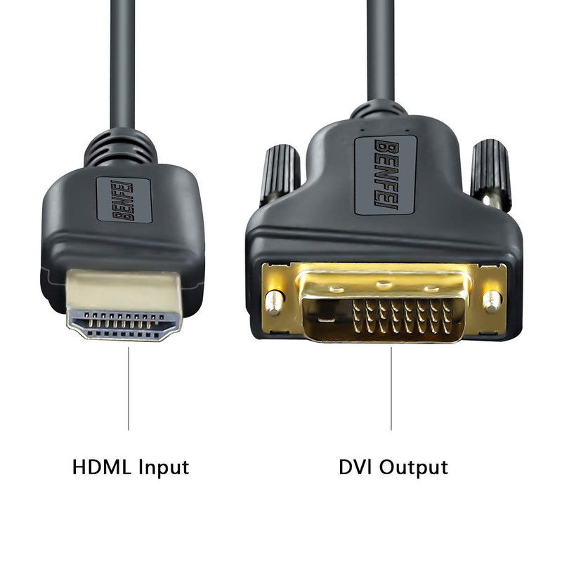  [AUSTRALIA] - HDMI to DVI 2 Pack, Benfei HDMI to DVI Cable Bi Directional DVI-D 24+1 Male to HDMI Male High Speed Adapter Cable Support 1080P Full HD Compatible for Raspberry Pi, Roku, Xbox One, PS4 PS3 6 Feet