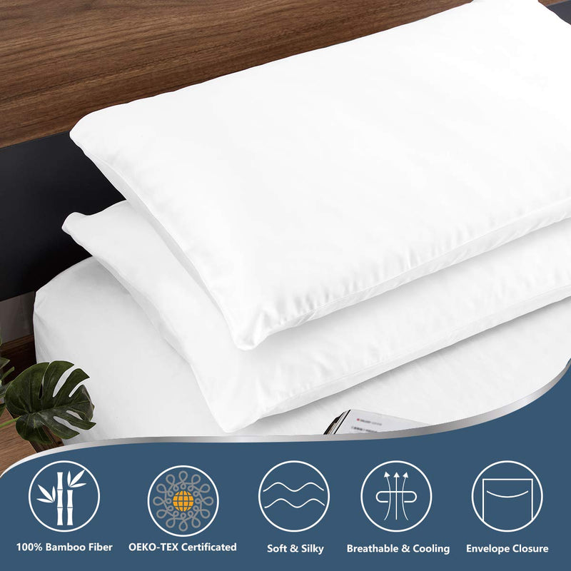  [AUSTRALIA] - CozyLux 100% Bamboo Pillowcases Set of 2, White Standard/Queen Size Cooling Soft Silky Pillow Cases, Hypoallergenic, Breathable and Moisture Wicking, Envelope Closure(20 x 30 inches) Queen(20" x 30")