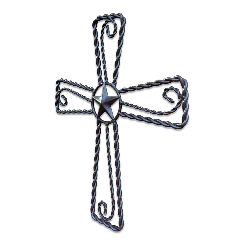  [AUSTRALIA] - Metal Cross Wall Décor – Rustic Iron Home Art Decorations, Large Texas Country Western Scroll Barn Star Decoration for Living Room or Outdoor, Vintage Hanging Crosses and Stars (Black, 15"x12.5" (SM)) Black 15"x12.5" (SM)