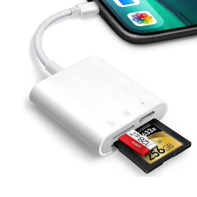  [AUSTRALIA] - Lorlorkool SD Card Reader for iPhone/iPad, Trail Camera Viewer with Dual Slot for SD/Micro SD and Charging Port,Photography Memory TF Card Adapter,Plug and Play