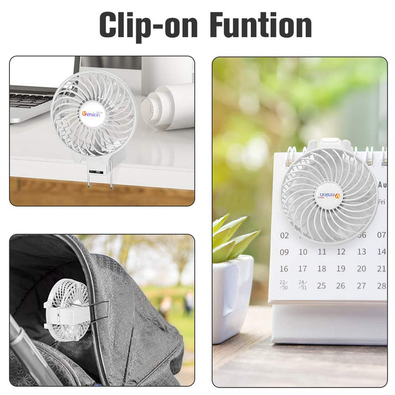  [AUSTRALIA] - VersionTECH. Mini Portable Fan, USB Battery Operated Desk Fan, Small Personal Handheld Table Fan with USB Rechargeable Cooling Folding Electric Fan for Travel Office Room Household White