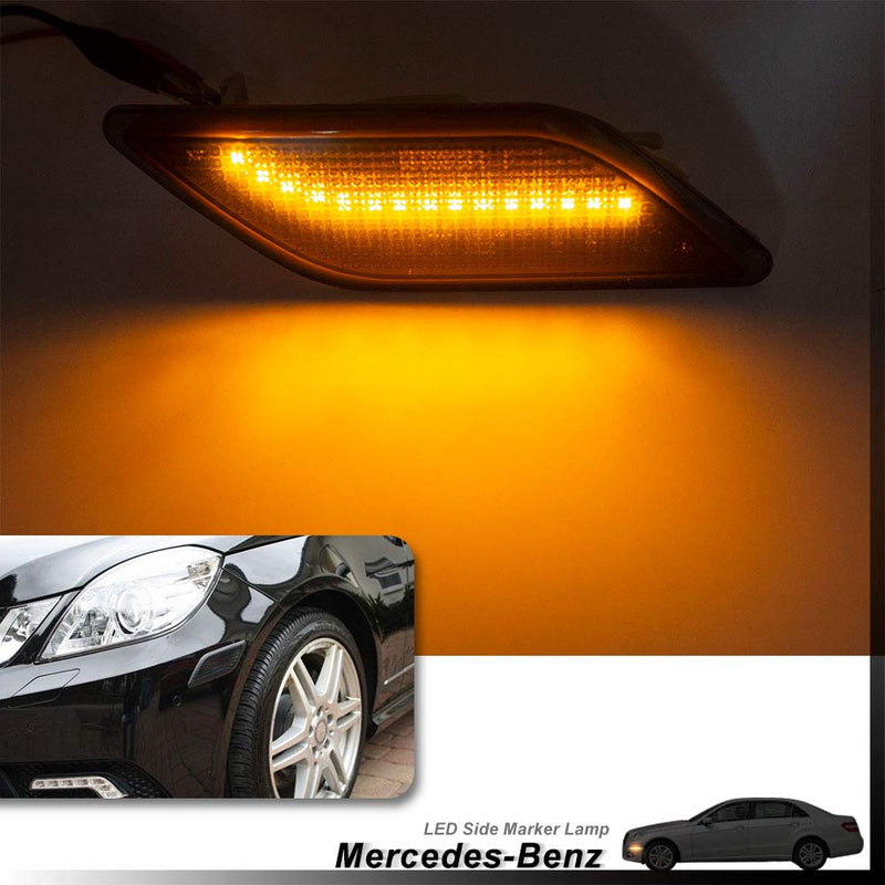 Smoke Lens Amber LED Front Bumper Side Marker Light Kits for 2010-2013 Mercedes-Benz W212 E-Class Pre-LCI E350 E550 E63 AMG Sedan/Wagon Driver Fender Turn Signal Sidemarker Lamps Replacements - LeoForward Australia