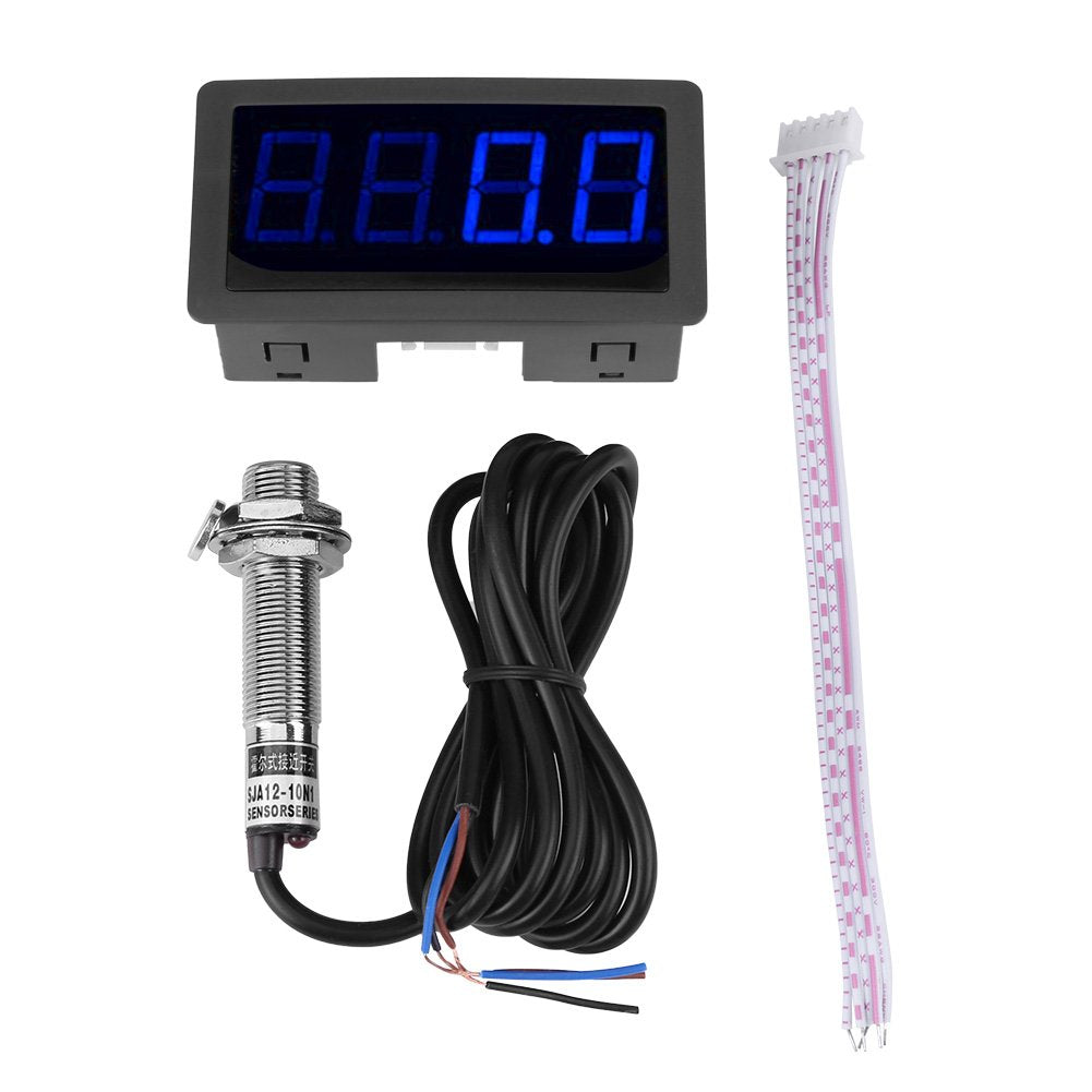  [AUSTRALIA] - Tachometer, Meter Digital Tachometer, 4 Digital LED Display Tachometer + Hall Proximity Switch Sensor NPN, Red/Blue (Blue)