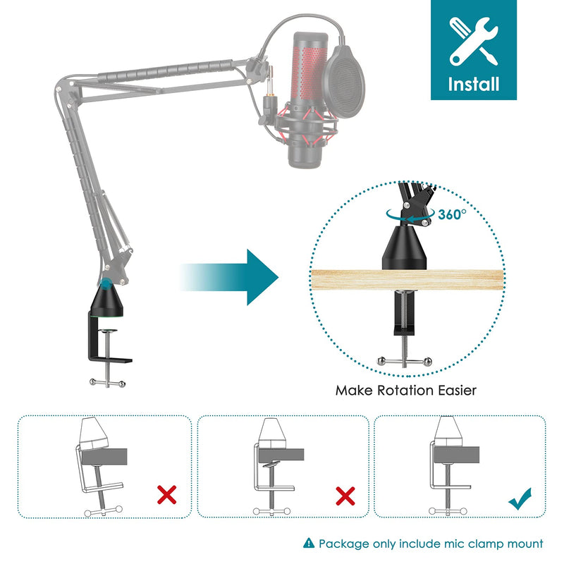  [AUSTRALIA] - YOUSHARES Table Mount Clamp for Mic - Boom Arm Clamp for Microphone Arm Stand with Adjustable Screw, the Maximum Gap is 6cm/2.36 inch