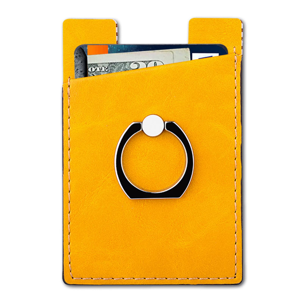  [AUSTRALIA] - Phone Card Holder with Phone Ring, Ring Wallets Combine a Finger Grip, Phone Ring Stand & Credit Card Sleeve into Thin Phone Wallets Stick On Universal to Any Cell Phone - Bright Yellow