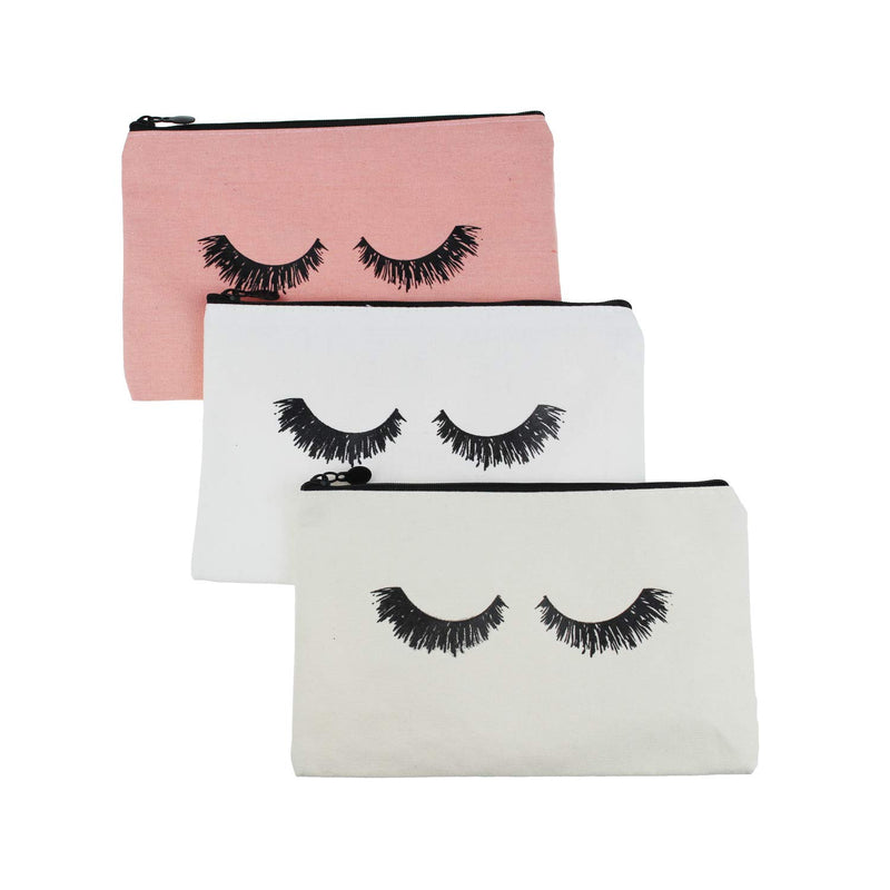 LJY 9 Pieces Eyelash Pattern Makeup Cosmetic Travel Pouches Toiletry Bag Cases with Zipper for Women and Girls, 3 Colors - LeoForward Australia