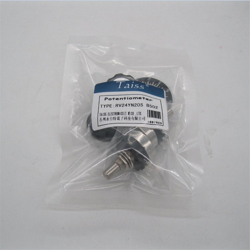  [AUSTRALIA] - Taiss 2pcs RV24YN20S 5K Potentiometer Single Turn Carbon Film Rotary Taper Potentiometer Used for Inverter speed regulation. Motor speed control + 2pcs A03 knob + 2pcs dials (B502 5K ohm) B502 5K ohm